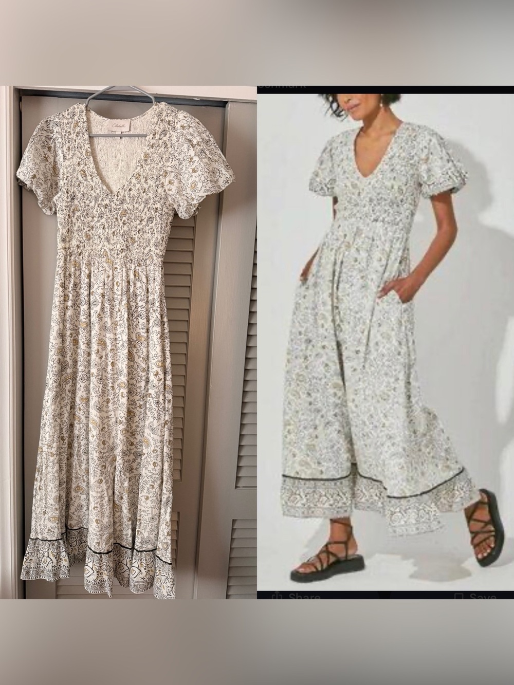 Cleobella Ivory and Gold Floral V-Neck Maxi Dress